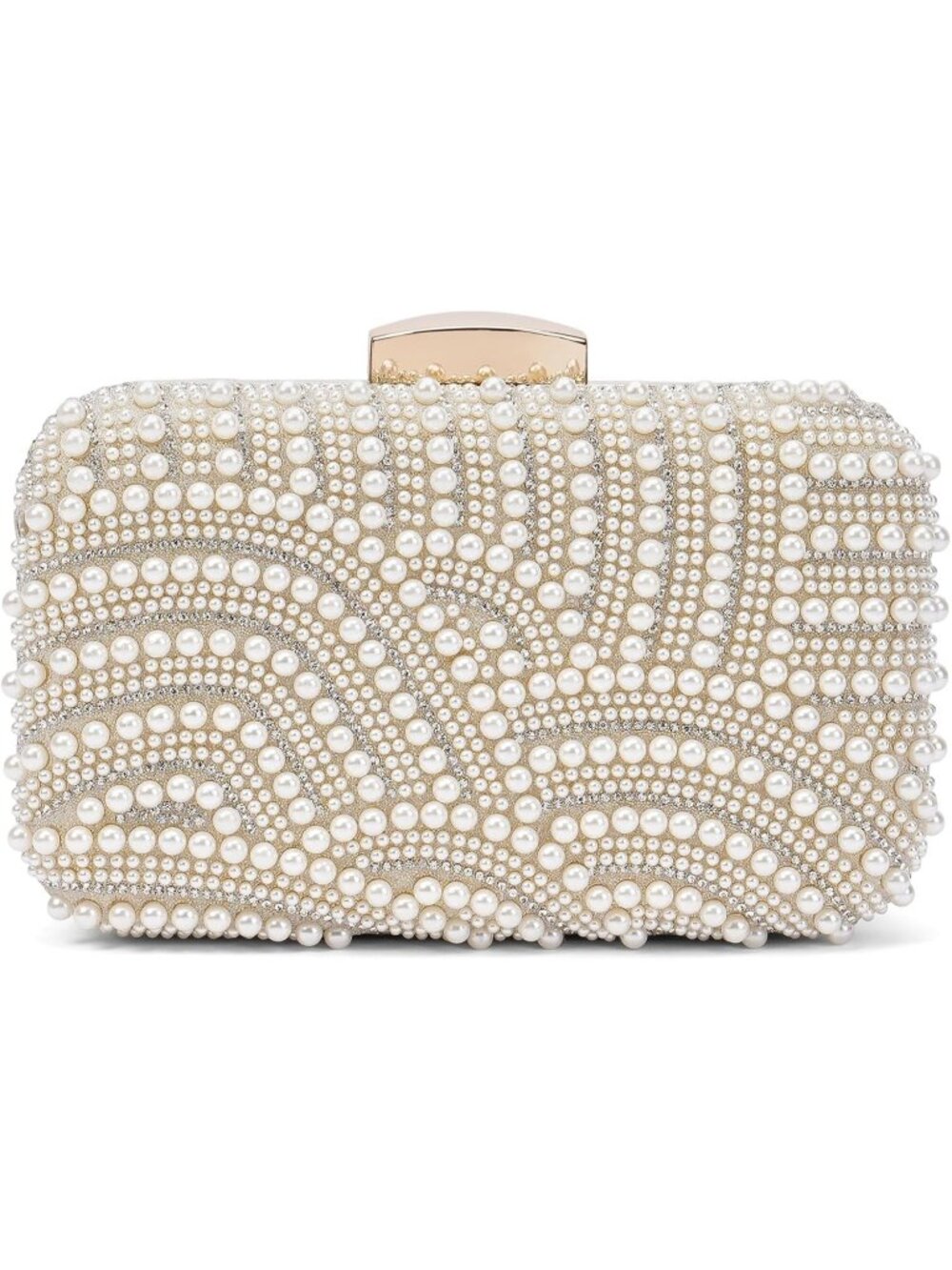 Women's Gold Pearl Crystal Clutch Elegant Bride Evening Crossbody Bag With Chain